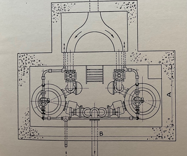 Plan view of Adams twin sewage ejector chamber