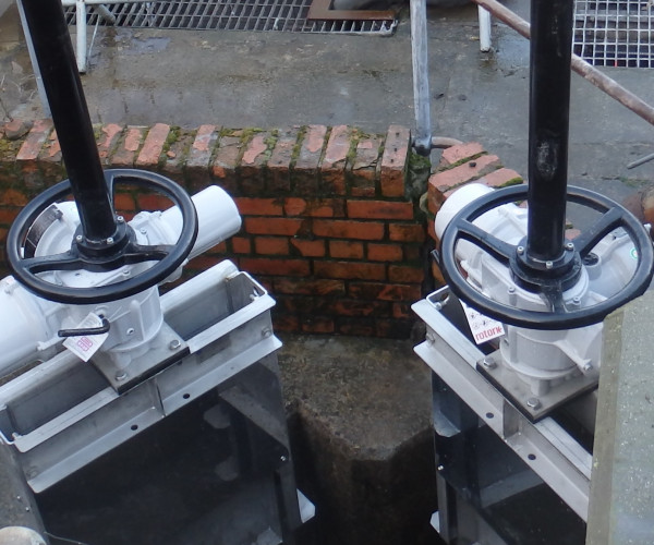 Wall Face mounted Penstocks for flow control on sewage treatment works in Northumberland