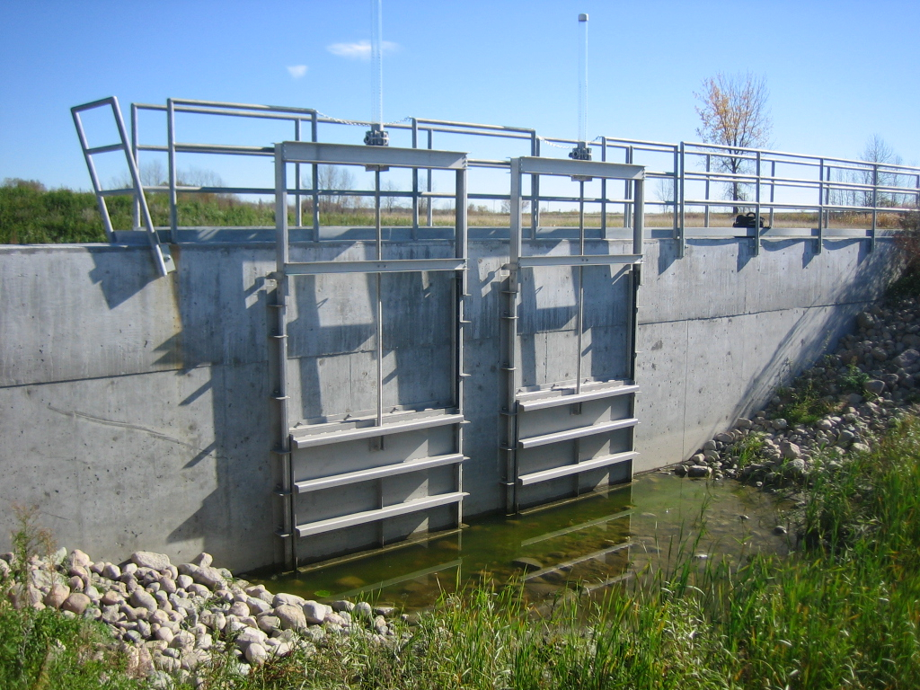 Wall Face mounted Penstocks for flow control of wastewater, clean water or flood water UK